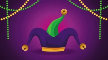 Mardi gras jester şapka animasyonu, 4k video animasyonu