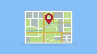 Kağıt sokak haritasında pin işaretleyici konumu, 4k video canlandırması