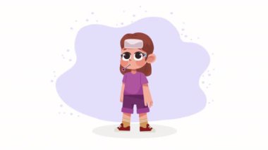 Küçük kız hasta karakter animasyonu, 4k video animasyonu