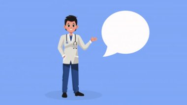 Erkek doktor karakter animasyonu konuşuyor, 4k video animasyonu
