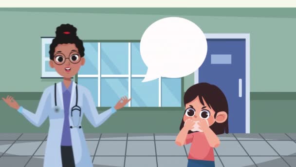 Little Girl Sick Female Doctor Video Animated — Wideo stockowe