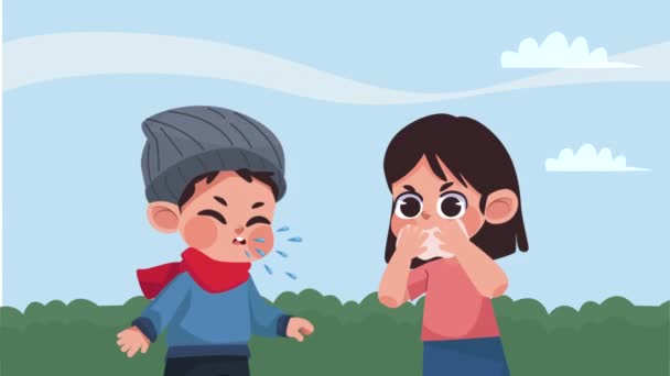 Kids Couple Sick Camp Animation Video Animated — Video