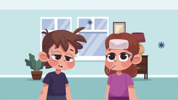Niños Pareja Enfermo Interior Escena Animación Video Animado — Vídeos de Stock