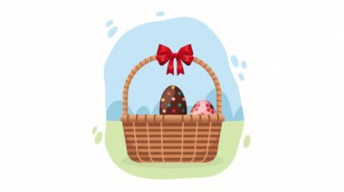 Bahar yumurtaları boyanmış sepet, 4k video animasyonu