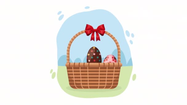 Basket Spring Eggs Painted Video Animated — Stock video