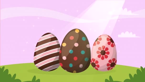 Three Spring Eggs Painted Scene Video Animated — Vídeo de Stock