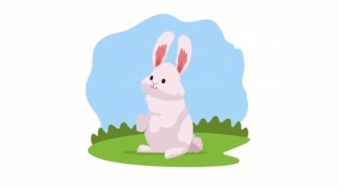 Manzarada şirin tavşan paskalyası, 4k video animasyonu.