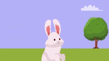 Manzarada oturan sevimli tavşan, 4k video animasyonu