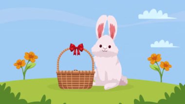 Sepette tavşanla boyanmış yumurtalar, 4K video animasyonu.