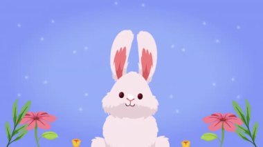 Çiçekli sevimli tavşan animasyonu, 4k video animasyonu