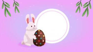 Çerçeveye boyanmış tavşan ve bahar yumurtası, 4k video animasyonu