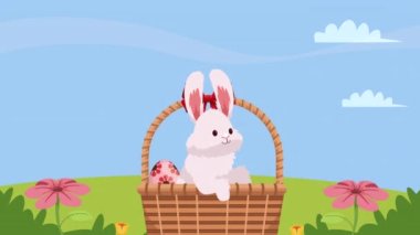 Bahar yumurtası ve tavşan saman sahnesinde, 4k video animasyonu