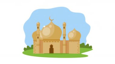 Müslüman camii ön cephesi tapınak animasyonu, 4k video animasyonu