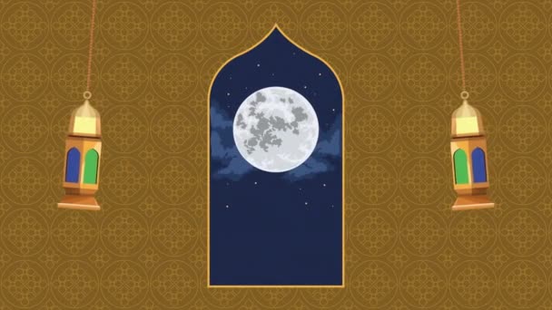 Lampes Arabes Dorées Avec Animation Pleine Lune Vidéo Animée — Video