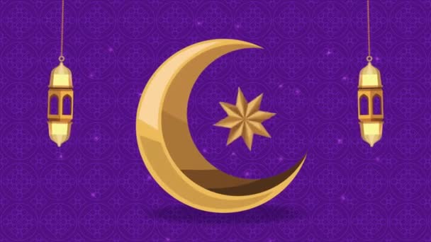 Golden Arabic Lamps Crescent Moon Animation Video Animated — Vídeo de Stock