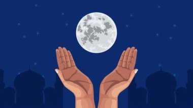 Müslüman eller dolunay ile dua ediyor, 4k video animasyonu