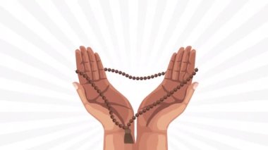 Tasbih dua eden müslüman elleri, 4k video animasyonu