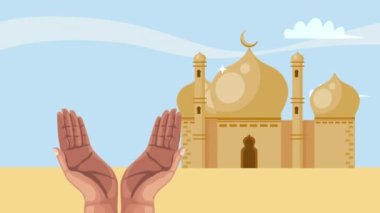 İslami cami cephesinde el pençe divan, 4k video animasyonu