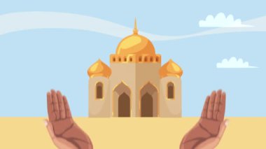 Müslüman eller camiyle namaz kılıyor, 4k video animasyonu var.