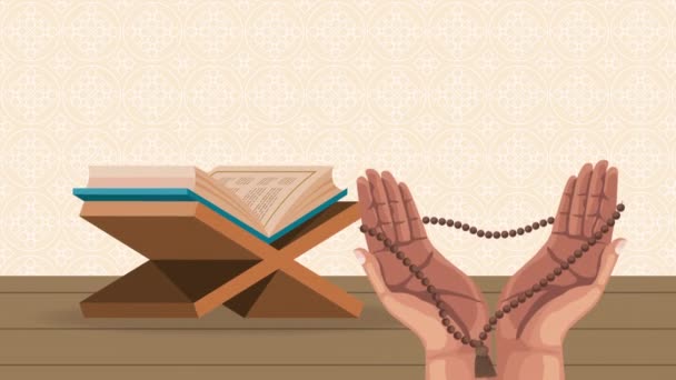 Koran Sacred Book Hands Praying Video Animated — Vídeo de stock