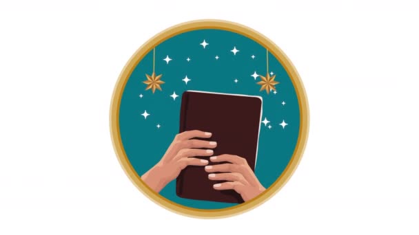 Hands Lifting Koran Sacred Book Video Animated — Vídeo de stock