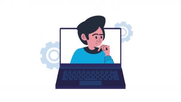 Pozycja Myślenia Człowieka Laptopie Animacja Wideo — Wideo stockowe