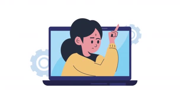 Giovane Donna Indicizzazione Laptop Video Animato — Video Stock