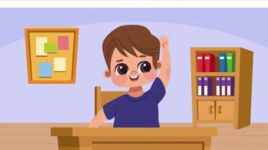 Öğrenci çocuk karakter animasyonu sunuyor, 4k video animasyonu.