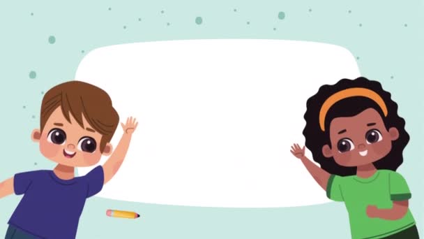 Interracial Kids Couple Characters Animation Video Animated — Vídeo de stock