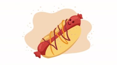 hot dog kawaii karakter animasyonu, 4k video animasyonu