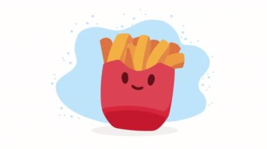 french fries kawaii character animation ,4k video animated