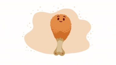 chicken thigh kawaii character animation ,4k video animated