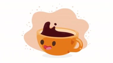 Kahve fincanı kawaii karakter animasyonu, 4k video animasyonu