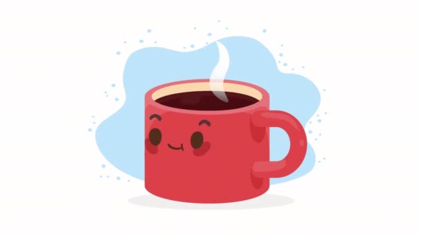 Koffiekopje Kawaii Karakter Animatie Video Geanimeerd — Stockvideo
