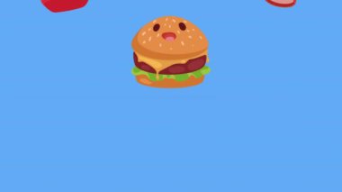 Fast food kawaii karakter modeli, 4k video animasyonu