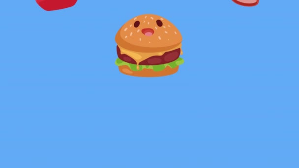 Fast Food Kawaii Characters Pattern Video Animated — Vídeo de Stock
