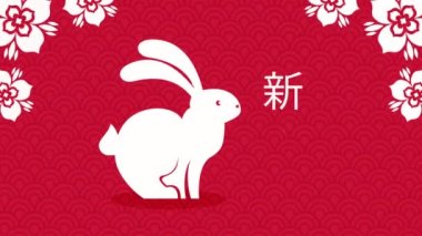 Beyaz tavşanlı Çin Yeni Yılı, 4K video animasyonu