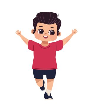 Küçük çocuk mutlu bir karakteri yönetiyor