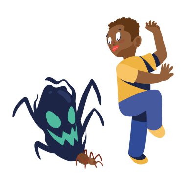 afro man suffering arachnophobia character