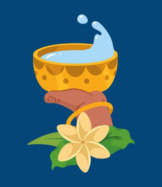 hand lifting songkran bowl with flower
