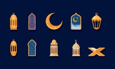 ten ramadan muslim celebration set icons
