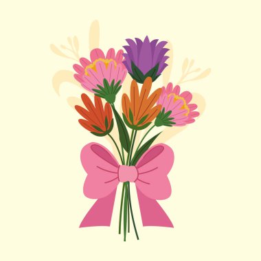 spring flowers with pink bow icon