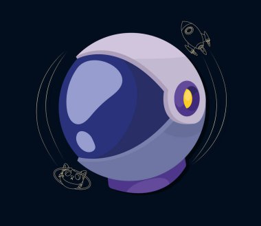 astronaut helmet with space icons scene