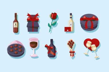 ten wine drink set icons