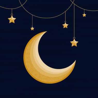 golden crescent moon with stars poster