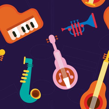 musical instruments pattern colorful background