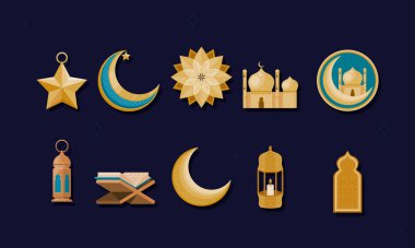 eight ramadan muslim celebration set icons