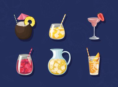 six refresh drinks set icons