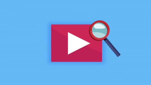 Play Button Magnifying Glass Video Animated — Stockvideo