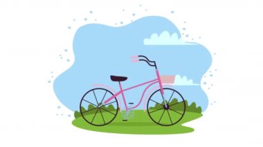Manzara sahnesinde şirin bir bisiklet, 4k video animasyonu